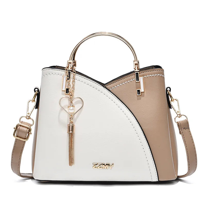Fashion splicing color blocking large capacity women's handbag, casual versatile crossbody bag