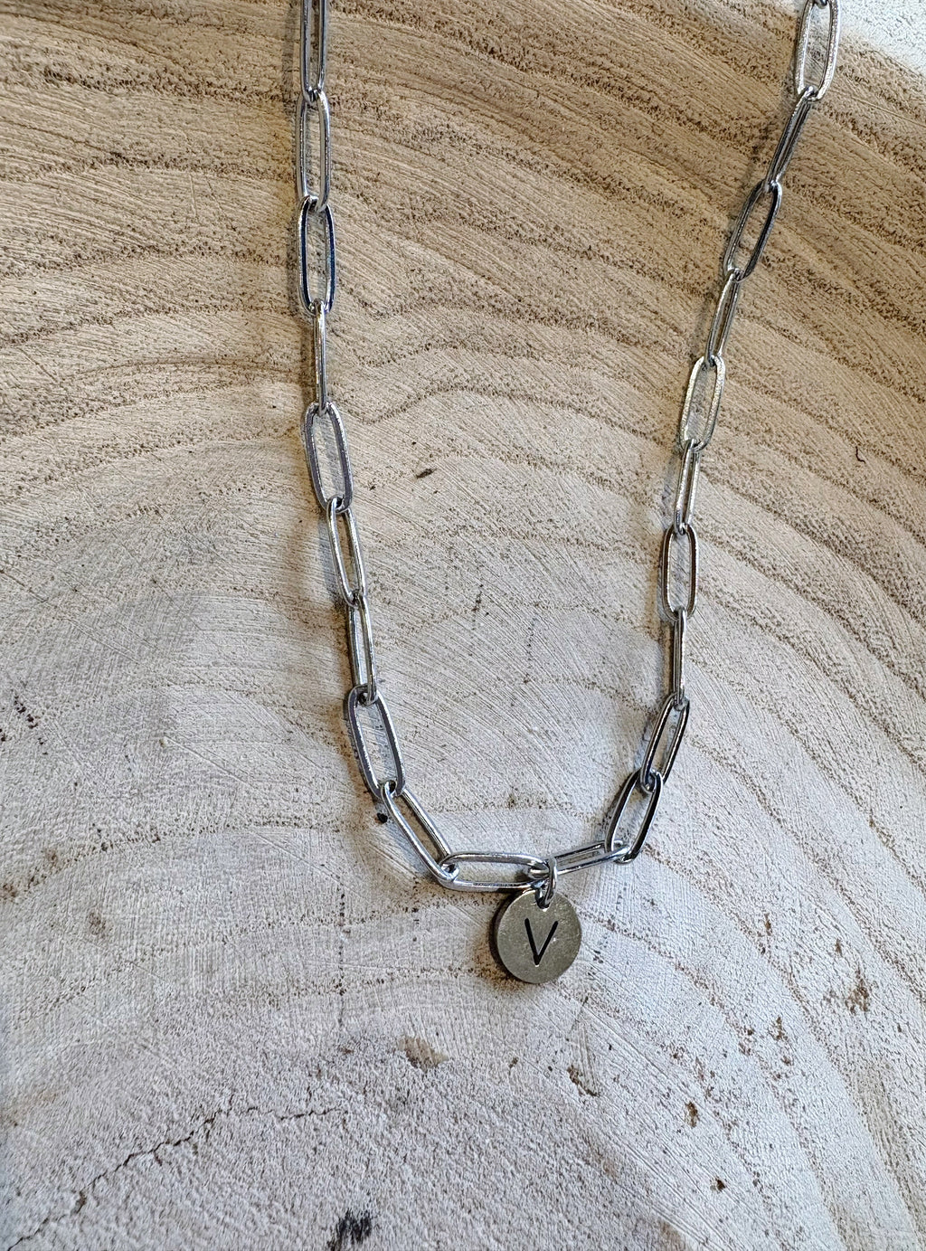 letter paperclip chain necklace - v