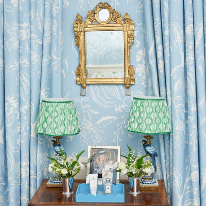 Blue Parrot Lamp with Green Ikat Shade (30cm)