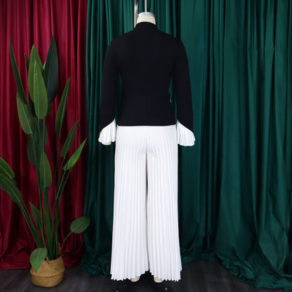 CM.YAYA Women's Set Full Flare Sleeve Button Blazer Shirt + Pleated Long Pants Suit Streetwear Two 2 Piece Set Africa OL Outfits