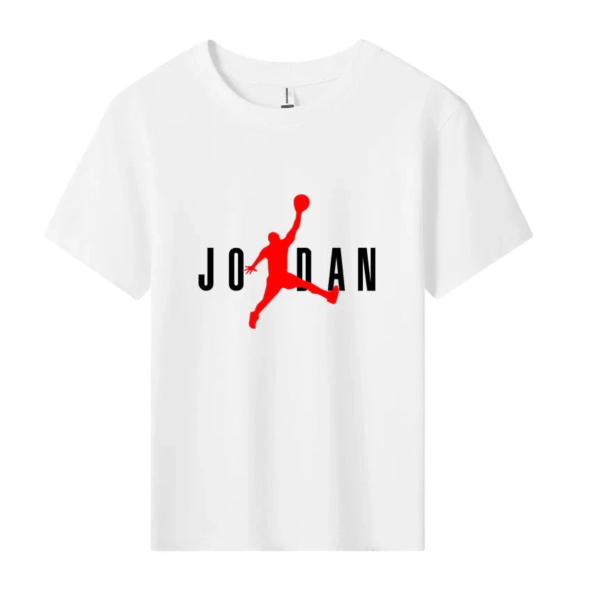 JD Letter Print Summer Cotton Kids Brand Sports Short Sleeve Kids Girls T-shirt Boy Fashion Sports short sleeve Children's Tops