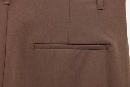 KONDALA 2026 Spring Office Lady Elegant Brown Women Suit Fashion Casual Sashes Oversized Shrug Blazer Chic Zipper Long Pant