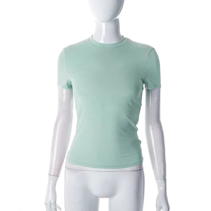 2024 Spring New Short Sleeve T-Shirt Women Solid Simple Casual Soft All-Match Hot Basic Crop Tops Tees Summer Fashion