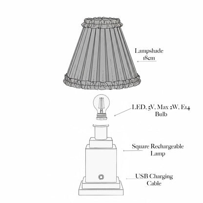Square Rechargeable Lamp with Chocolate Ikat Shade (18cm)