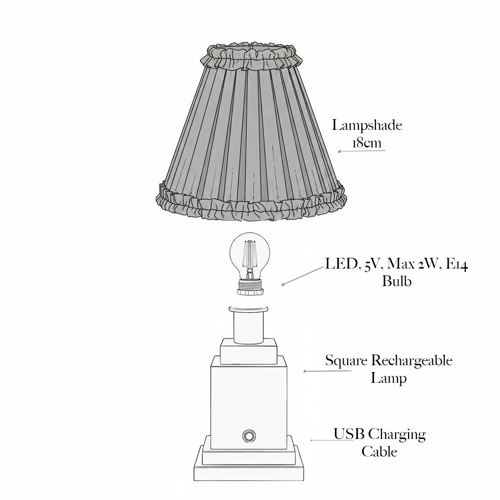 Square Rechargeable Lamp with Blue Ikat Shade (18cm)