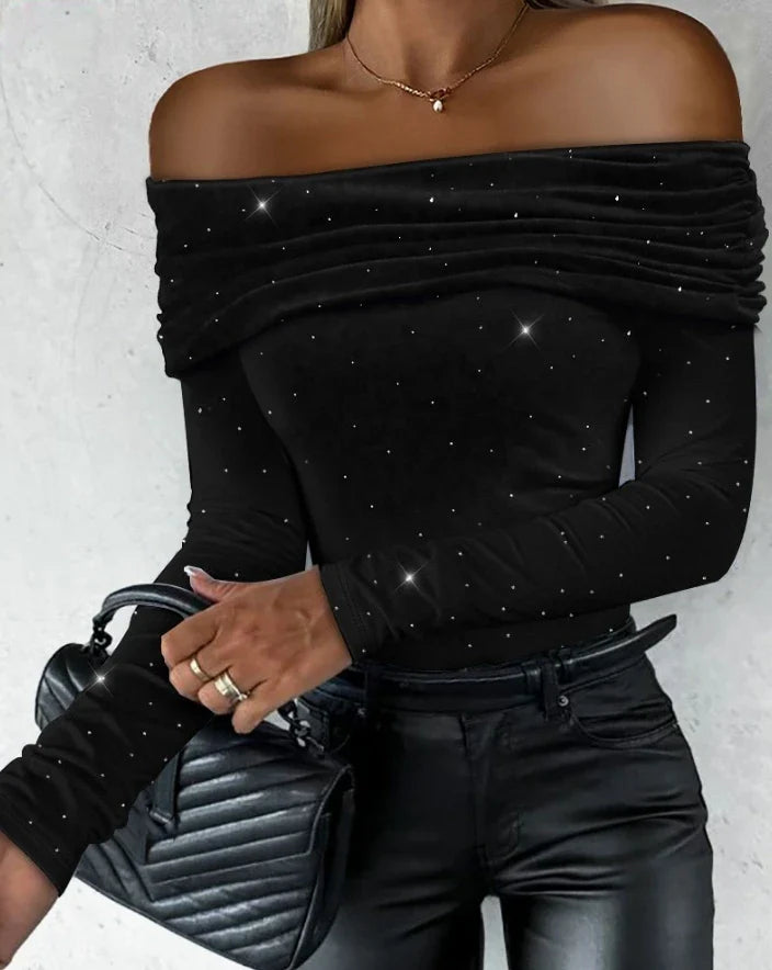 2023 Autumn Winter Spring New Fashion Casual Sexy Blouses Off Shoulder Hollow Out Lace Top Female Clothing TShirts Pullover Tops