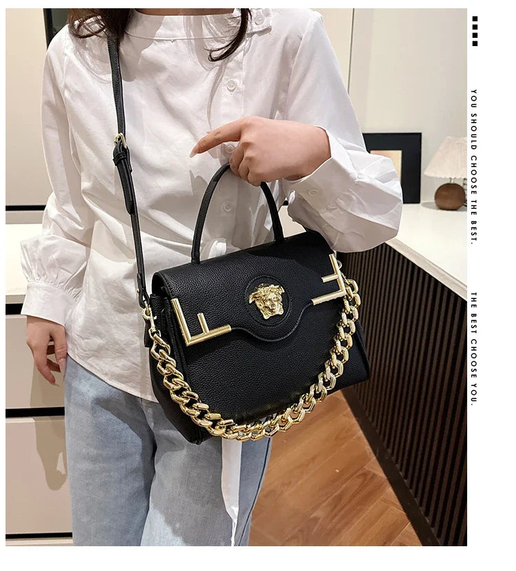 Premium Retro Messenger Bag Women - Textured Leather Shopper with Custom Paris Letter Logo & Versatile Crossbody Strap Design