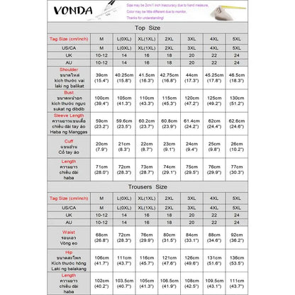 Plus Size 5XL VONDA Women Matching Sets 2024 Fashion Long Sleeve Suits Polka Dot Striped Shirts And Elastic Waist Pant Sets