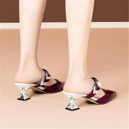 Pointed Designer Slides Fashion Rhinestones Non-Slip Women Slippers Elegant High Heel Outdoor Pearl Party Shoes