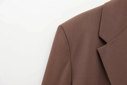 KONDALA 2026 Spring Office Lady Elegant Brown Women Suit Fashion Casual Sashes Oversized Shrug Blazer Chic Zipper Long Pant
