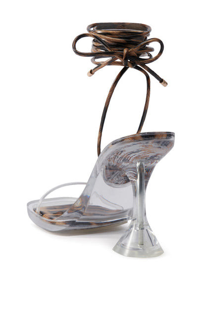 AKIRA TINKER LEOPARD LACE UP CHUNKY SANDAL
