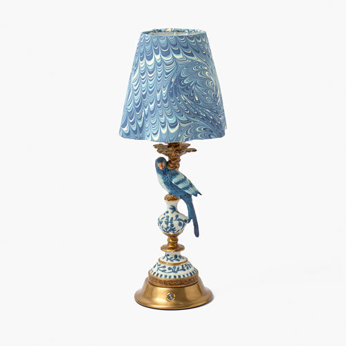 Blue Parrot Rechargeable Lamp with Blue Marble Shade (18cm)