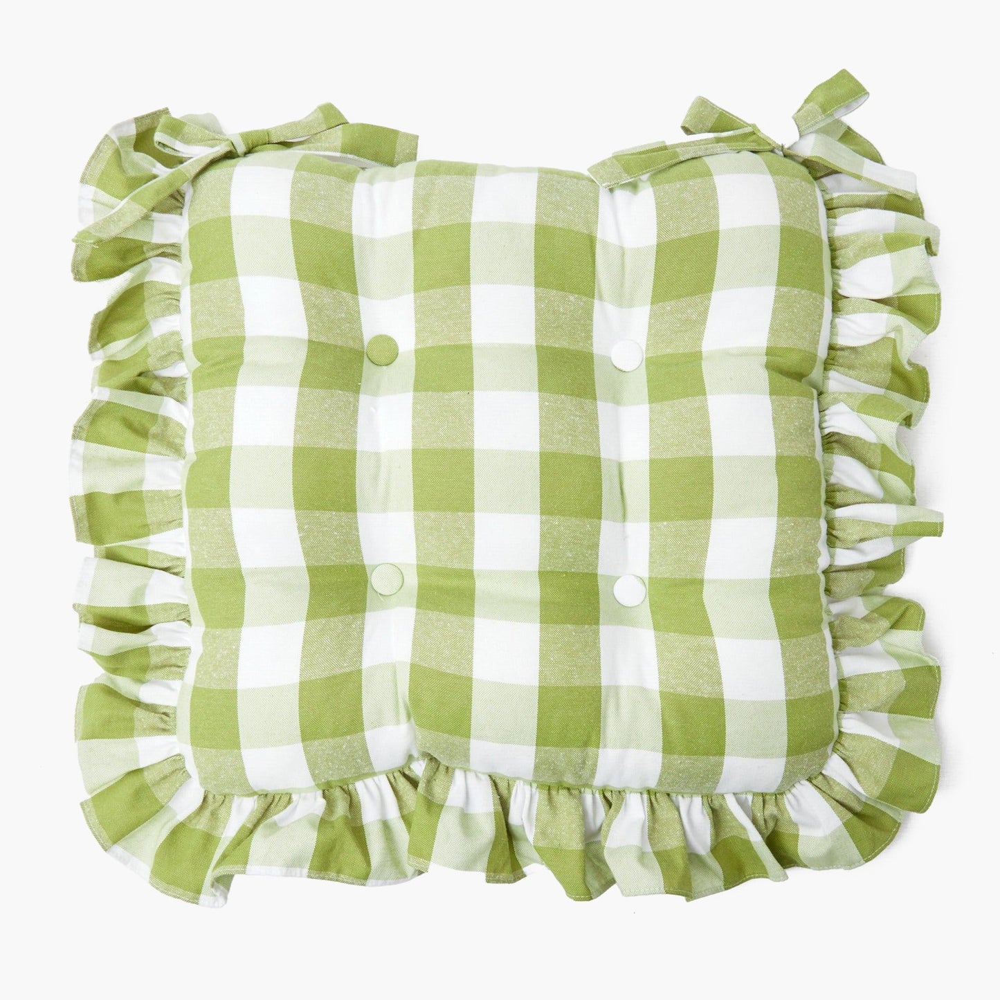 Green Gingham Ruffle Seat Pad Cushion
