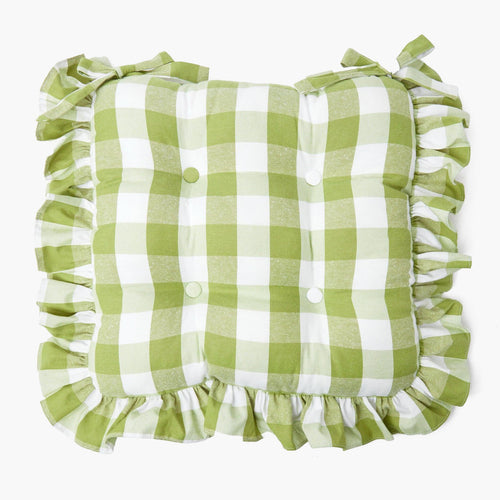 Green Gingham Ruffle Seat Pad Cushion