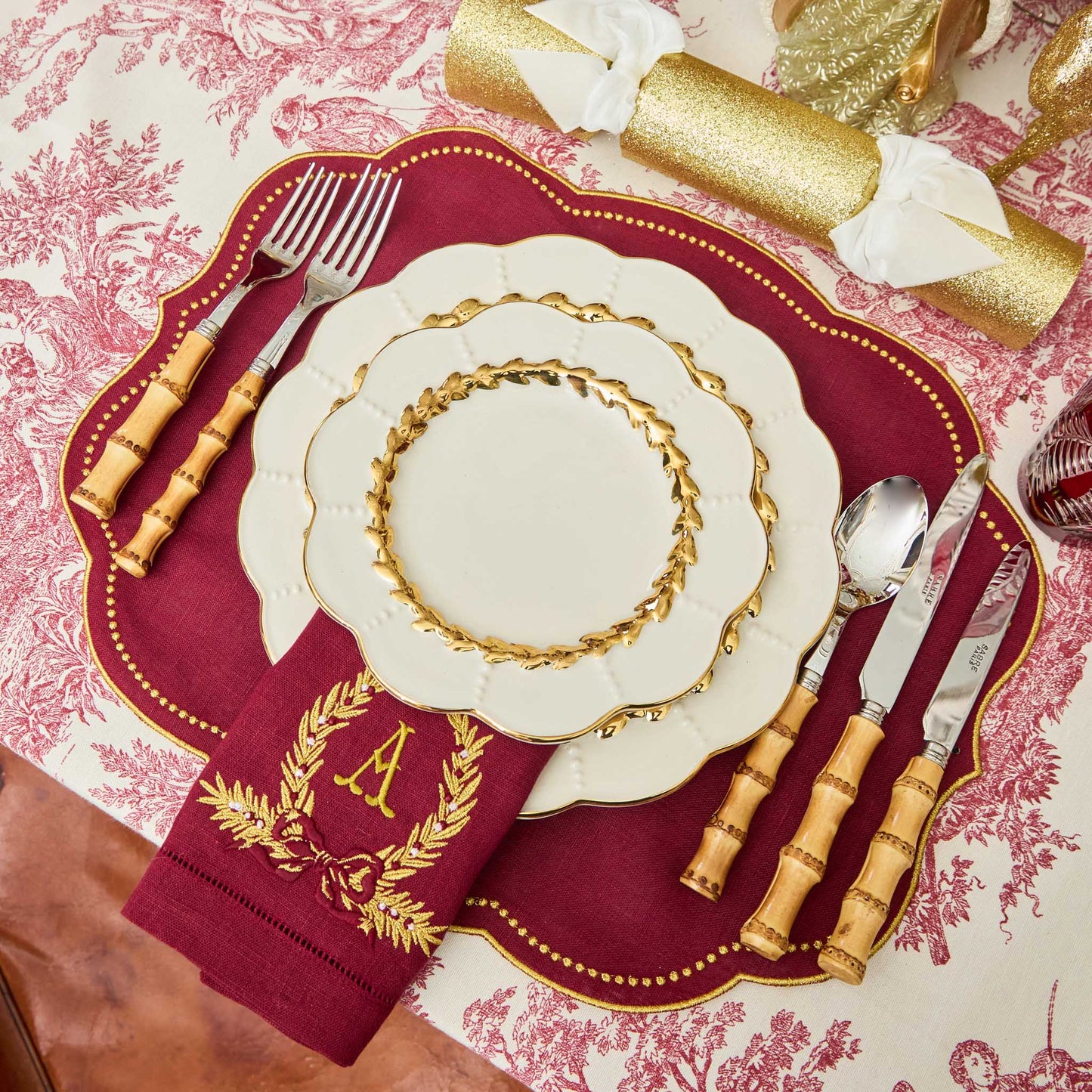Burgundy & Gold Eloise Linen Placemats (Set of 4)