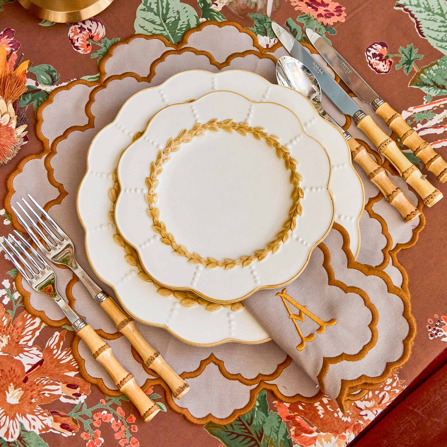 Taupe & Mustard Lily Napkins (Set of 4)
