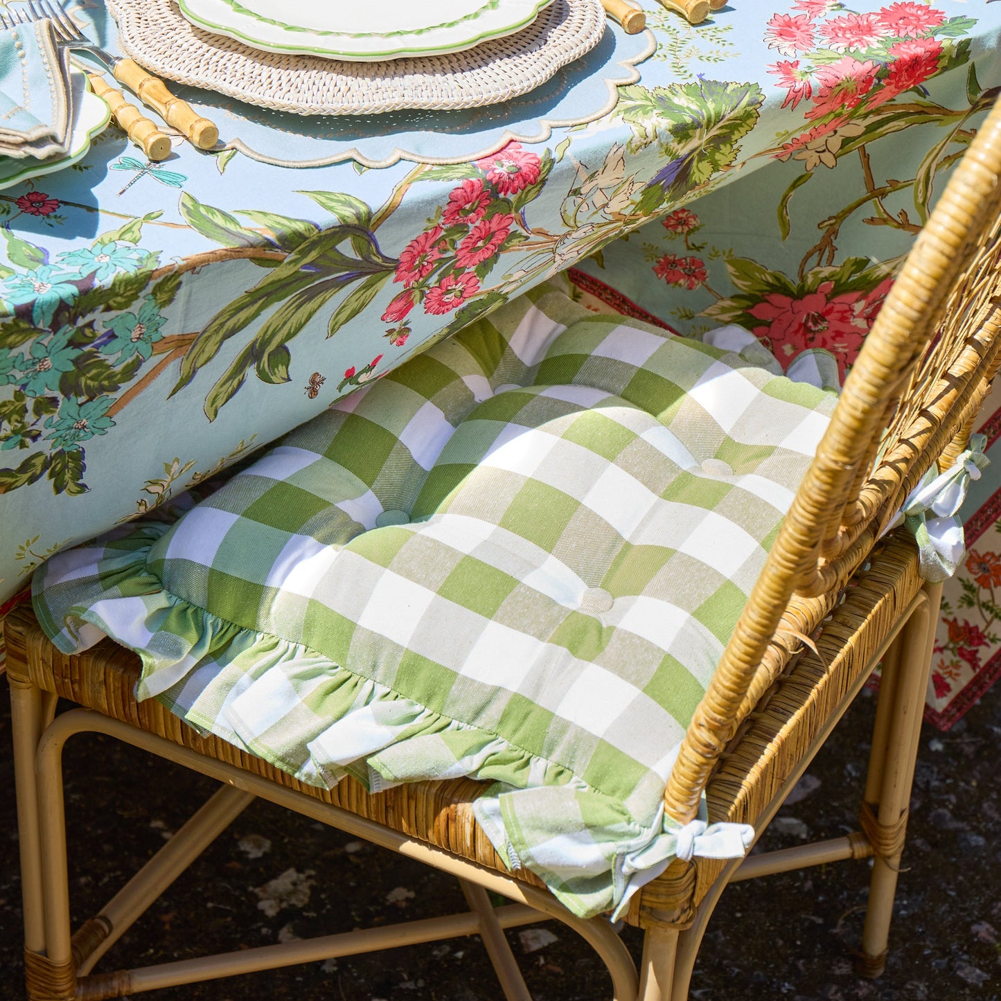 Green Gingham Ruffle Seat Pad Cushion