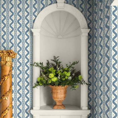 Blue Ikat Stripe Wallpaper