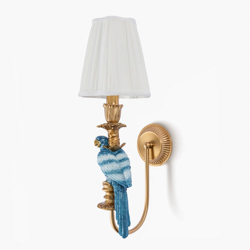 Blue Parrot Rechargeable Wall Light with Cream Pleated Shade (14cm)