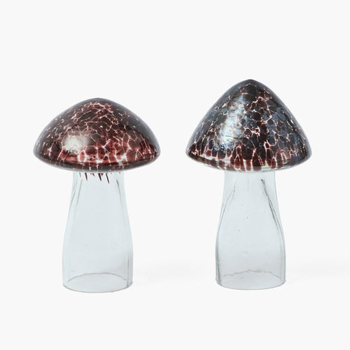 Speckled Brown Glass Mushroom (Pair) - 11cm